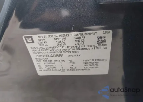 2016 Chevrolet Equinox Lt from USA, damaged, VIN 2GNFLFEK7G6256854